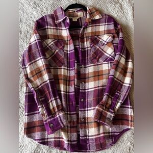 Natural Reflections Plaid Shirt Jacket in Purple, Rust & Cream